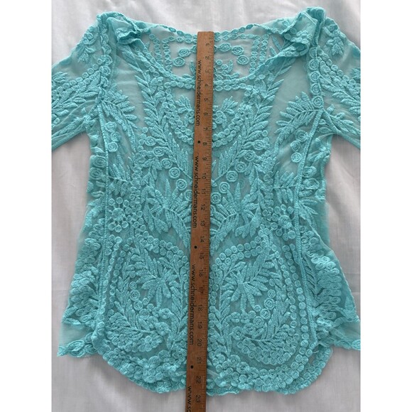 Blue Sheer Embroidered Lace Top Womens Medium Floral Boho Festival Layer Beach - Picture 5 of 13